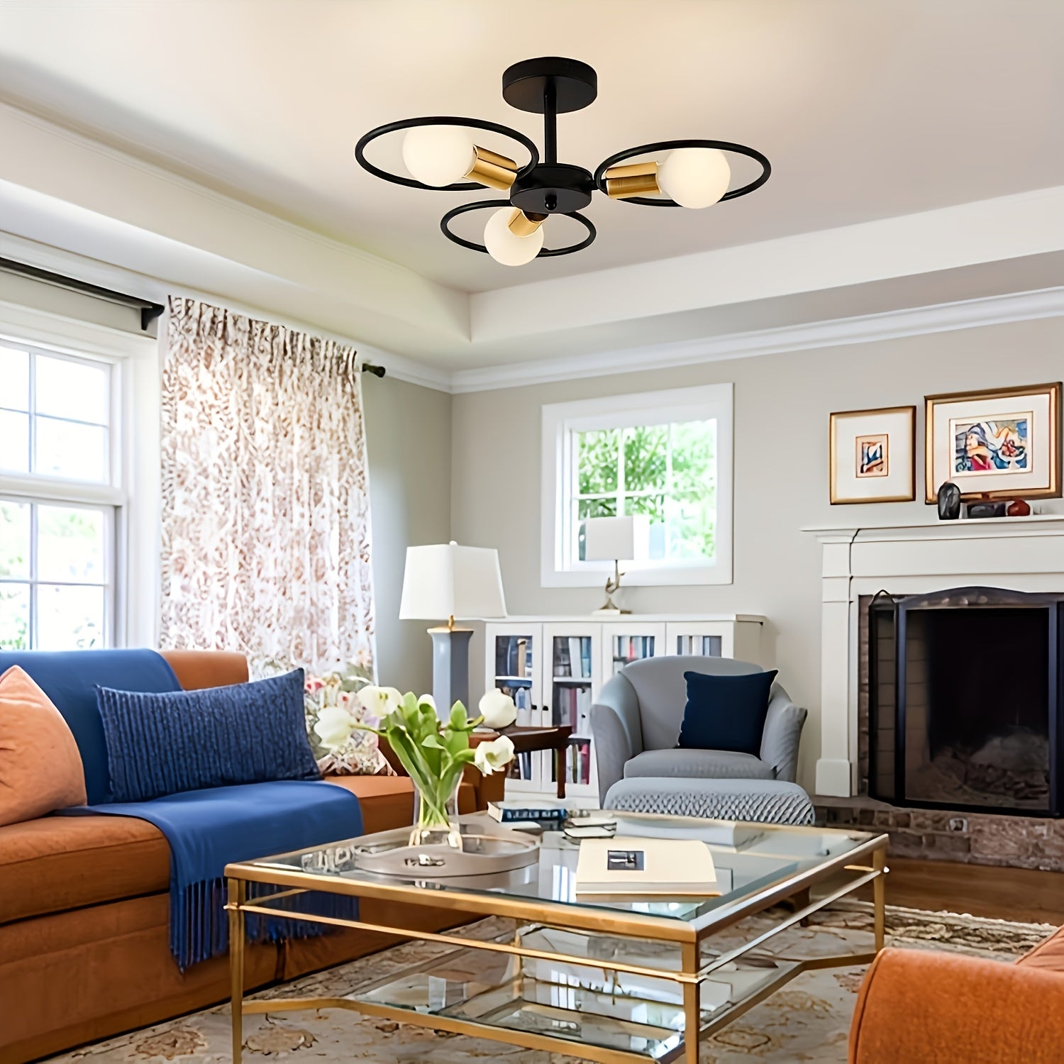 Modern Ceiling Light | 3-Light Metal Ring Semi Flush Mount