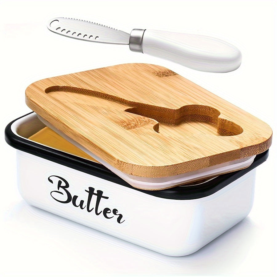 Metal Butter Dish with Lid | Countertop Butter Keeper with Knife