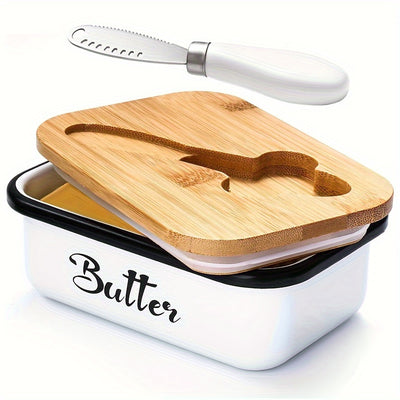 Metal Butter Dish with Lid | Countertop Butter Keeper with Knife