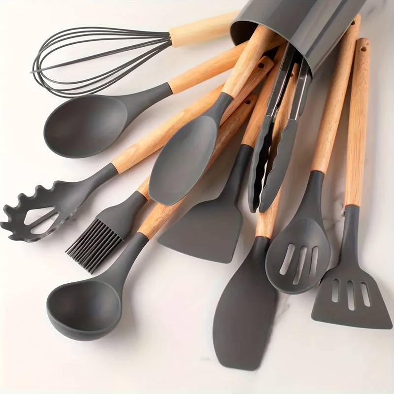 Kitchen Utensil Set | 12-Piece Silicone and Wood