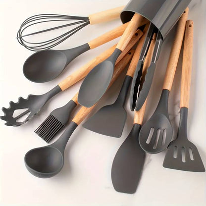 Kitchen Utensil Set | 12-Piece Silicone and Wood