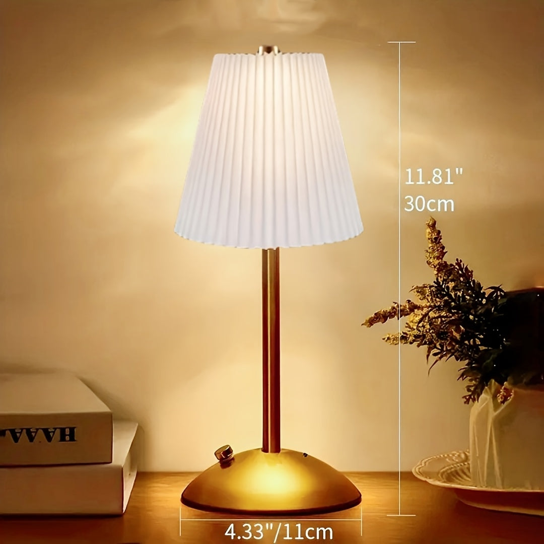 Modern Pleated LED Table Lamp | Touch Control & Rechargeable