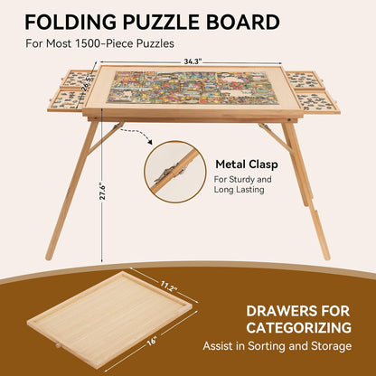 Puzzle Table with Drawers for 1500 - Piece Puzzles, Foldable & Sturdy