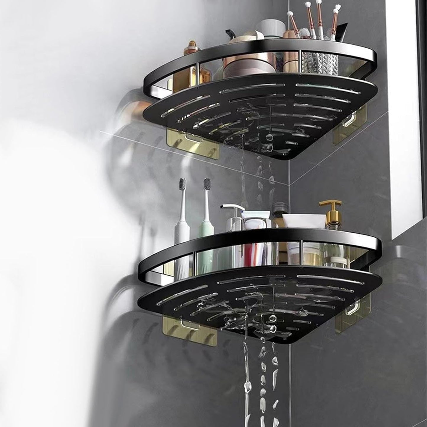 Shower Caddy Corner Shelf No Drill Adhesive Bathroom Organizer 2 Pack