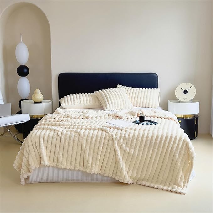 Faux Rabbit Fur Throw Blanket | Double-Sided Plush Comfort