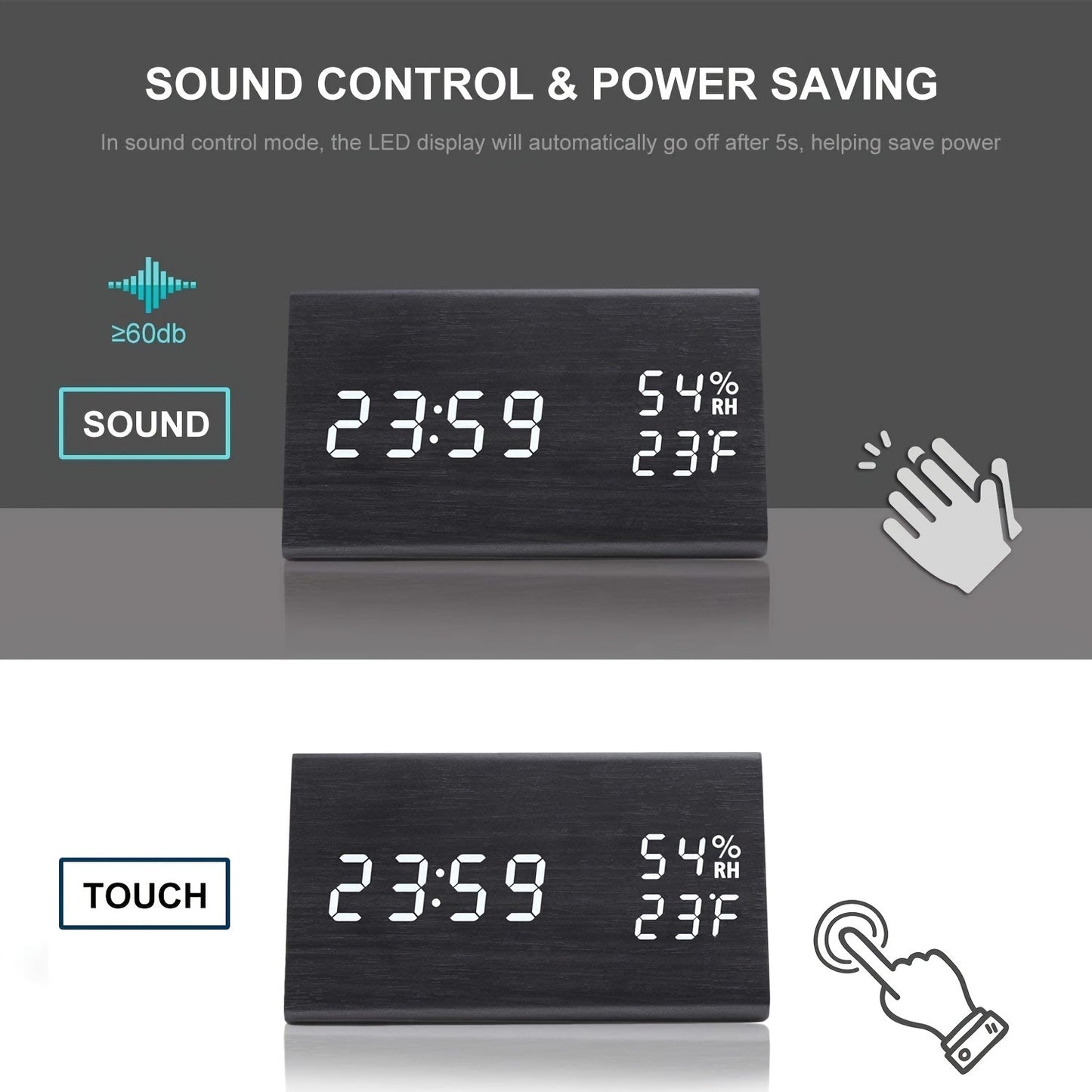 Modern Wooden LED Digital Alarm Clock | Time, Temperature & Humidity Display