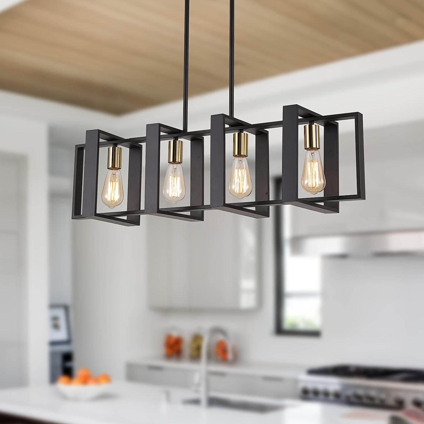 Modern 4-Light Kitchen Island Pendant | Farmhouse Chandelier in Matte Black