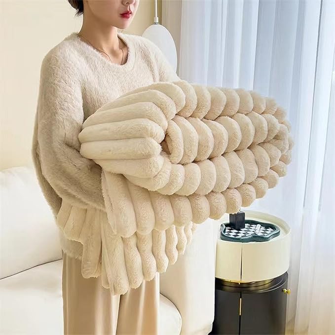 Faux Rabbit Fur Throw Blanket | Double-Sided Plush Comfort