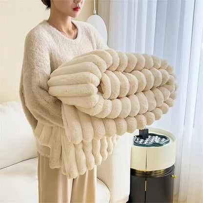 Faux Rabbit Fur Throw Blanket | Double-Sided Plush Comfort