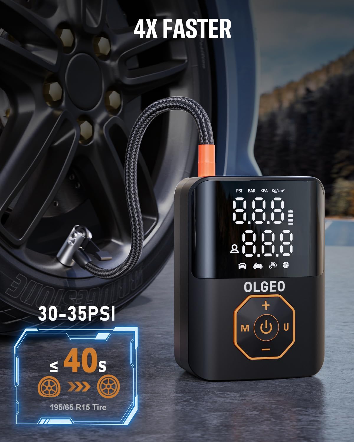 Cordless tyre inflator | Digital auto-stop compressor