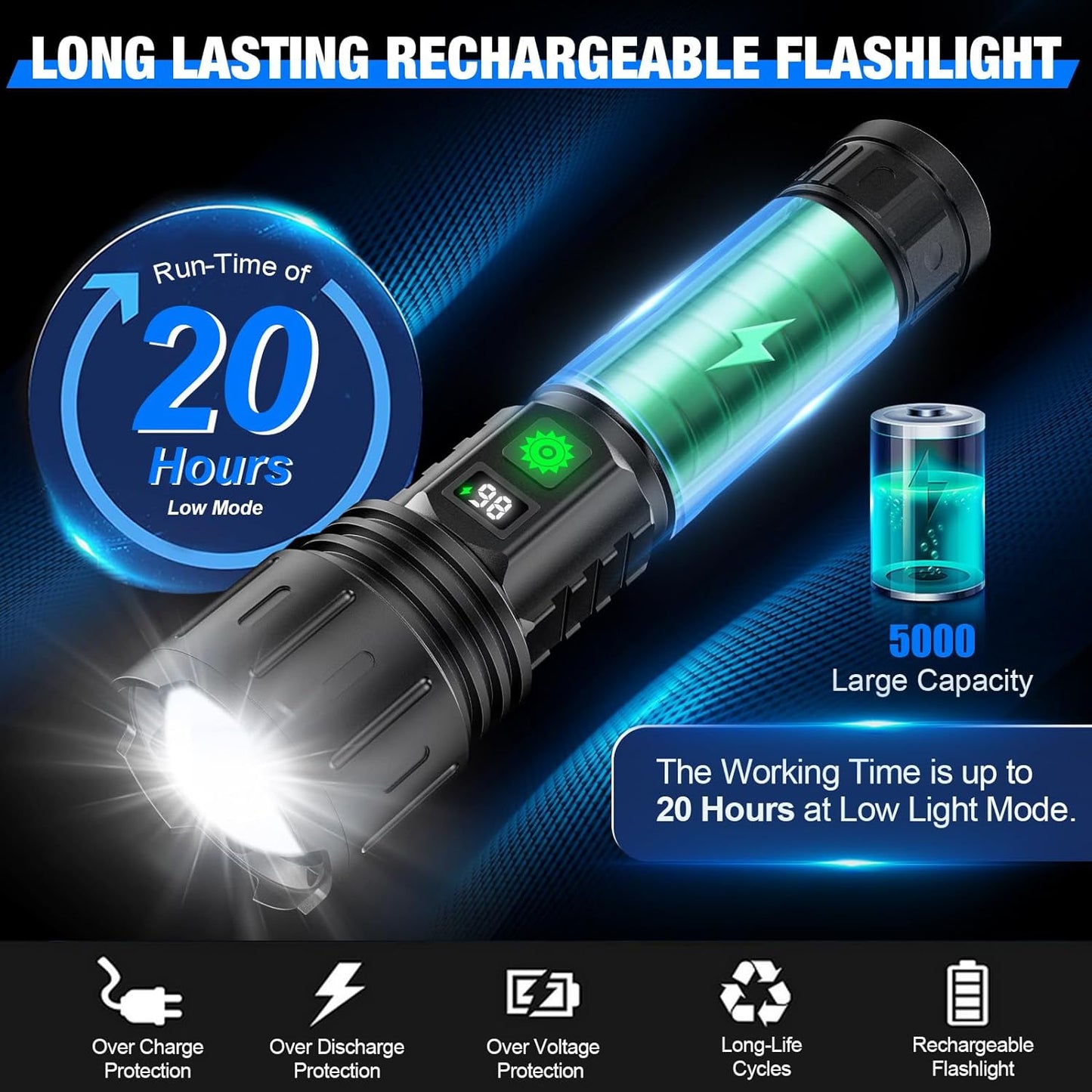 Tactical Flashlight 100000 Lumens LED Waterproof Rechargeable with Power Bank