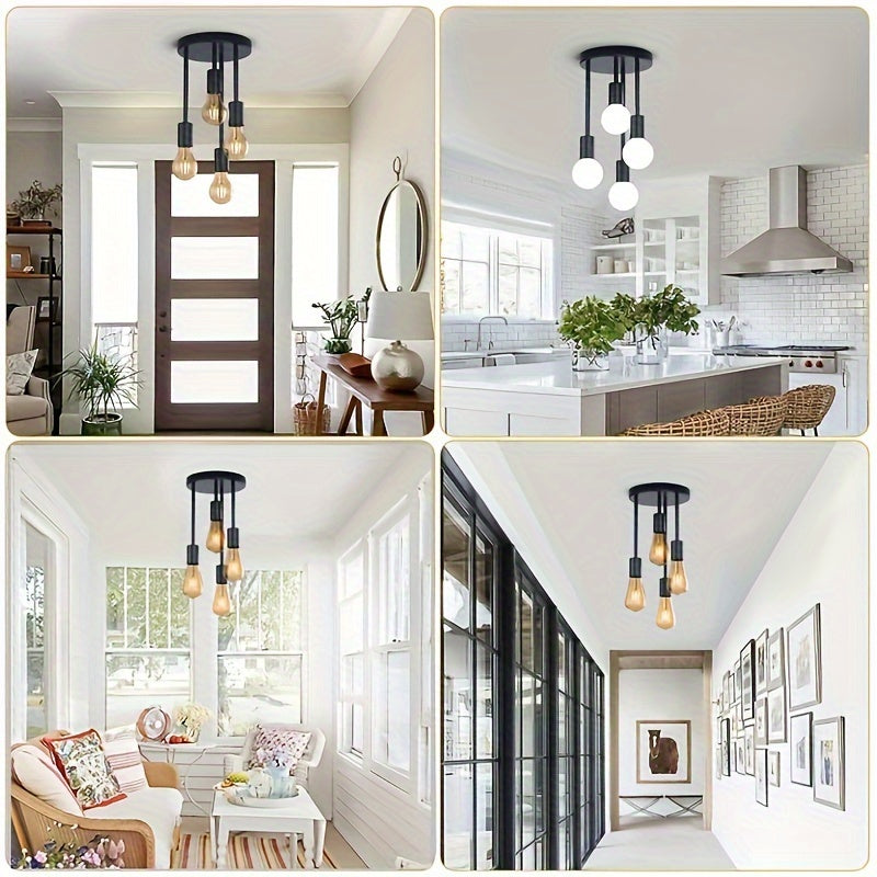 Modern Black 4-Light Ceiling Chandelier | Industrial Pendant with E27 Sockets
