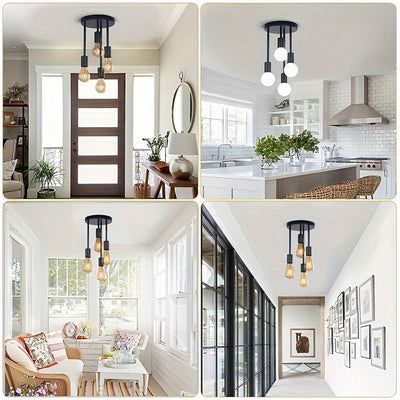 Modern Black 4-Light Ceiling Chandelier | Industrial Pendant with E27 Sockets