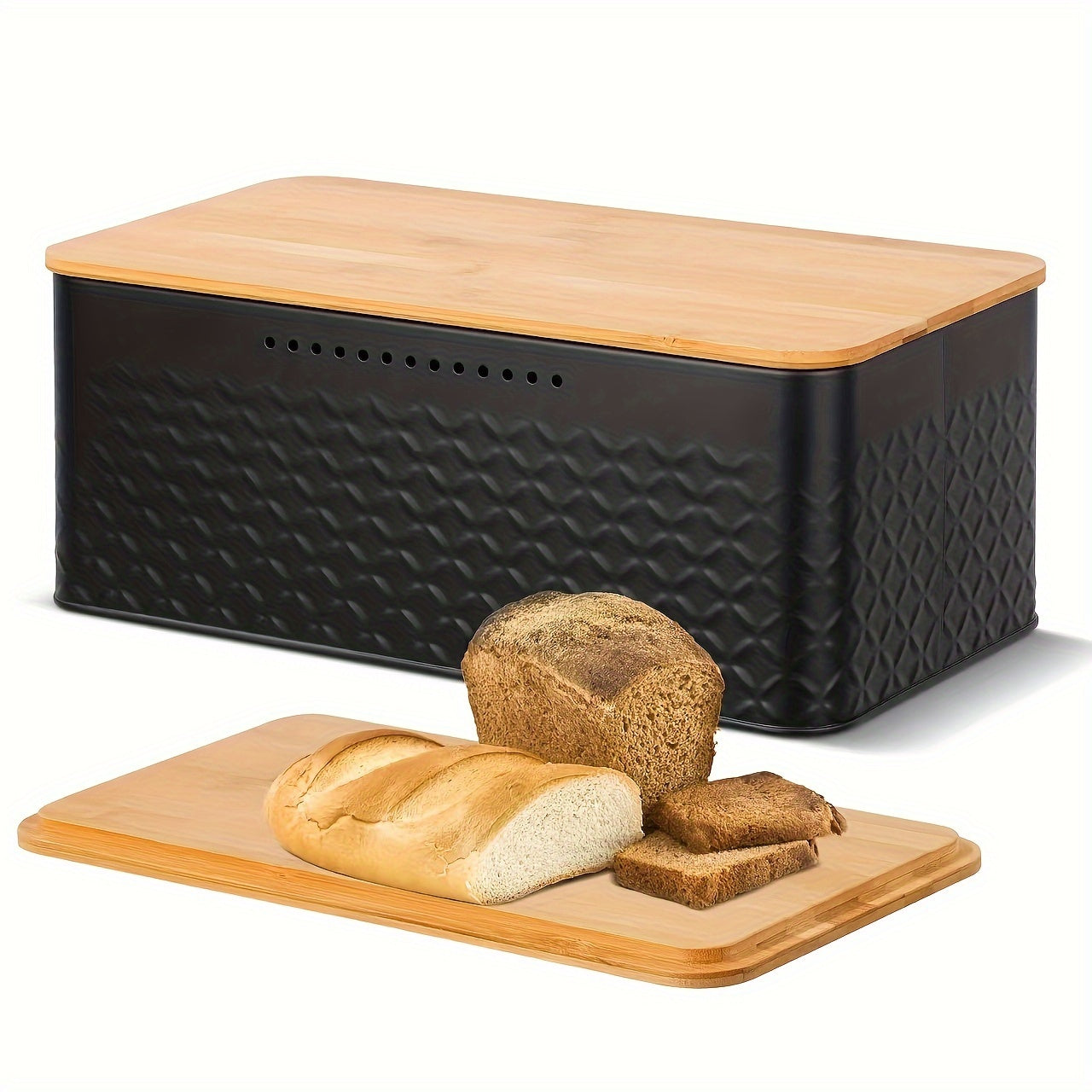 Metal Bread Box with Bamboo Lid | Large Airtight Storage for Fresh Bread