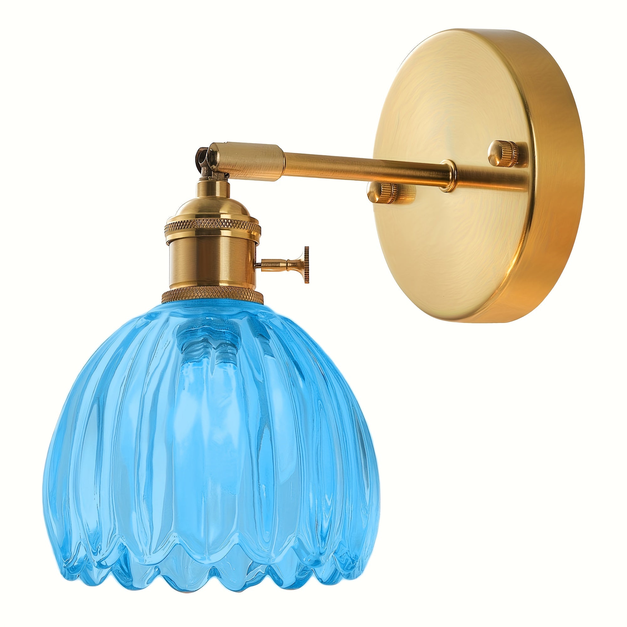 Modern Glass Wall Sconce | Pink Ribbed Shade & Brushed Gold Finish