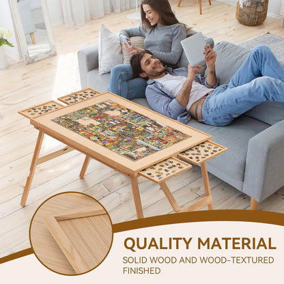 Puzzle Table with Drawers for 1500 - Piece Puzzles, Foldable & Sturdy