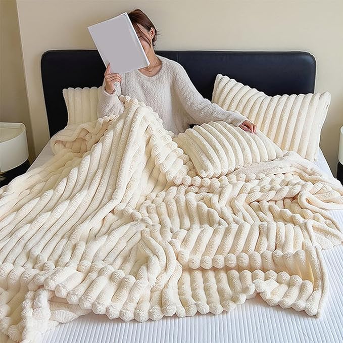 Faux Rabbit Fur Throw Blanket | Double-Sided Plush Comfort