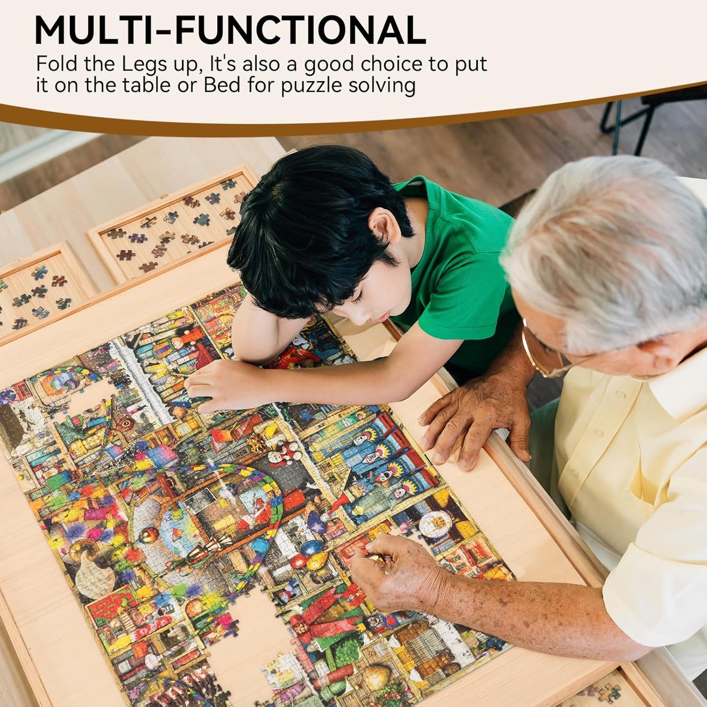 Puzzle Table with Drawers for 1500 - Piece Puzzles, Foldable & Sturdy