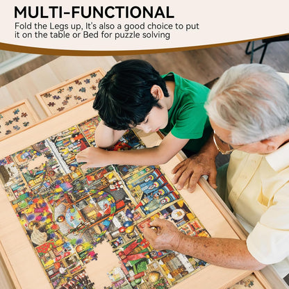 Puzzle Table with Drawers for 1500 - Piece Puzzles, Foldable & Sturdy