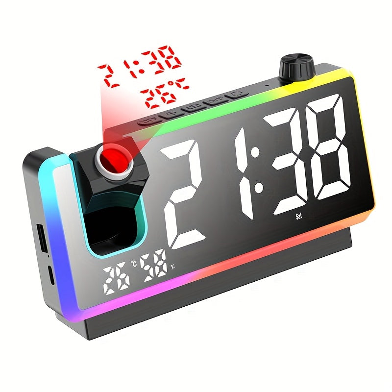 LED Projection Alarm Clock | RGB Display & Dual Time Projection