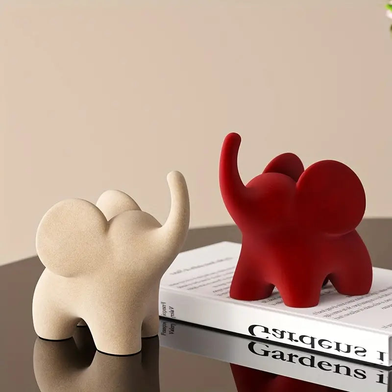 Elephant Statue Decorative Figurine Velvet Finish Resin Decor