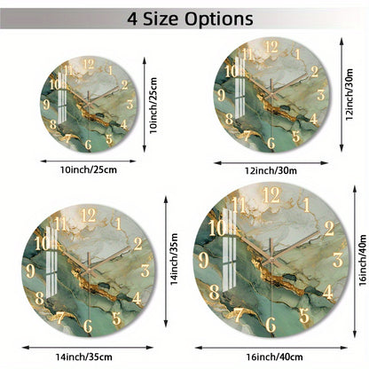 Abstract Marble Wall Clock | Silent Wooden Round Clock with Gold Accents