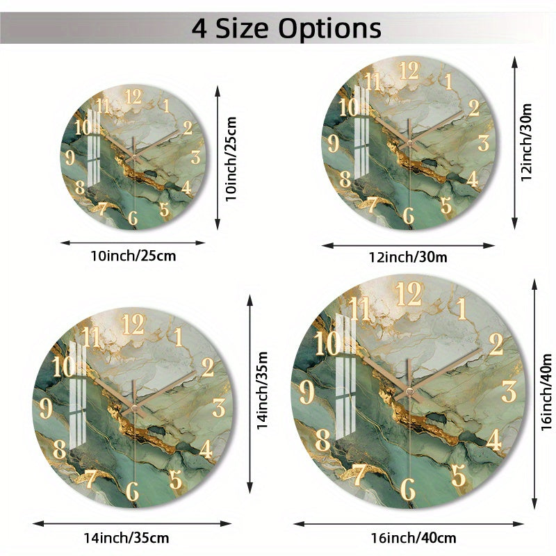 Abstract Marble Wall Clock | Silent Wooden Round Clock with Gold Accents