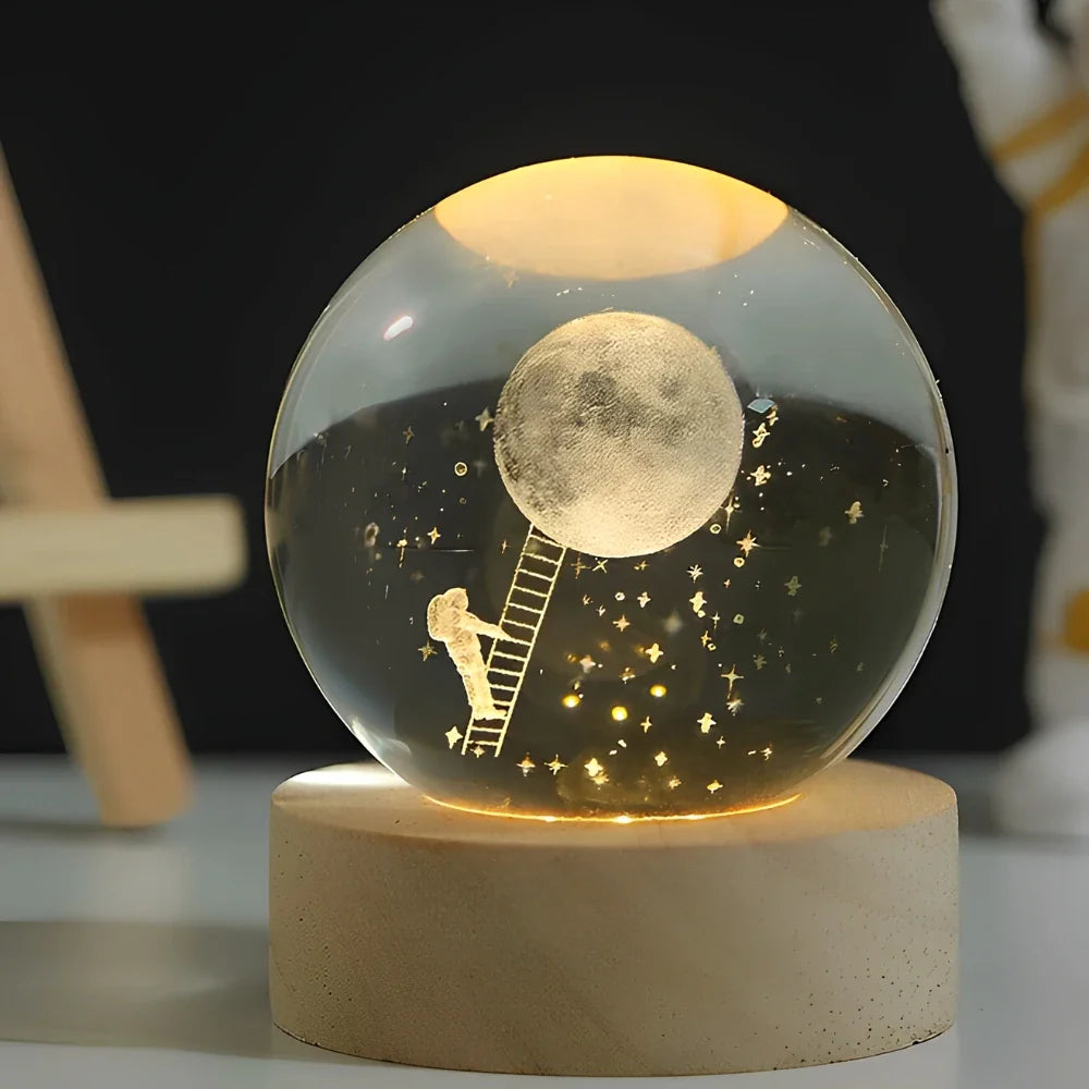 LED Crystal Ball Night Light | 3D Galaxy Design