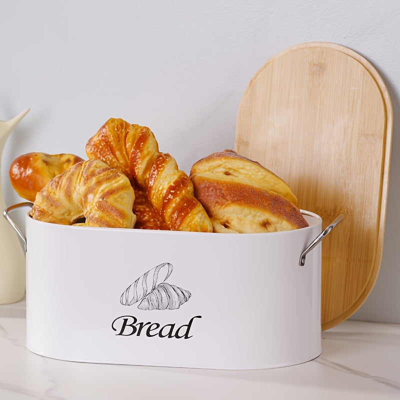 White Oval Bread Box with Bamboo Lid | Stylish Kitchen Counter Storage