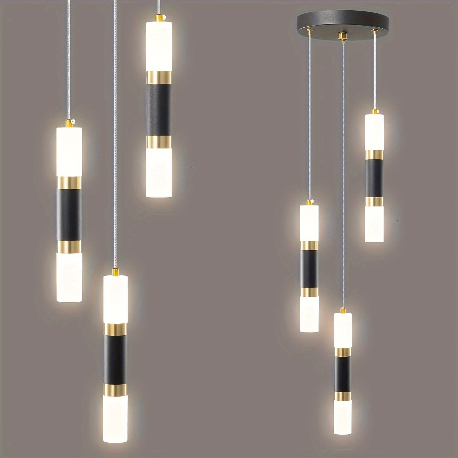 Modern Black & Gold Mini Pendant Light | 2-Light & 3-Light Dimmable LED Fixtures