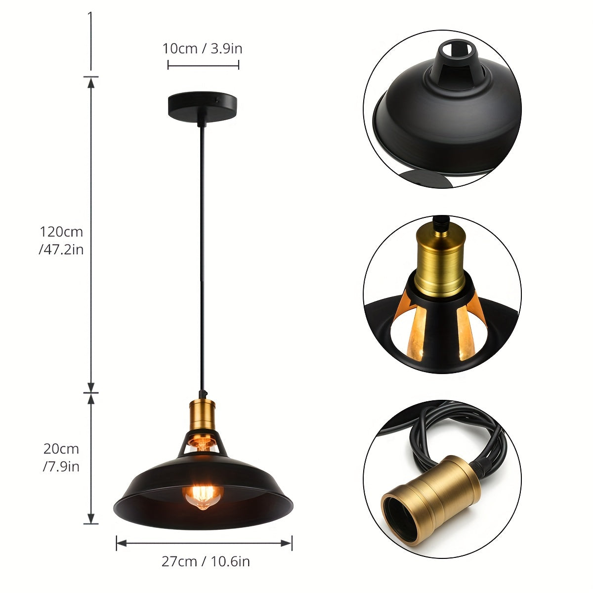 Traditional Metal Pendant Light Set (3-Piece) | Industrial Varnished Design