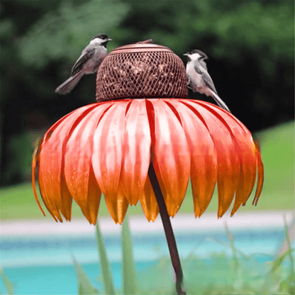 Metal bird feeder stake | Flower-shaped seed dish