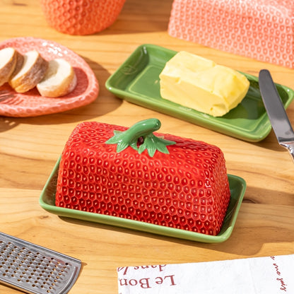 Ceramic Butter Dish with Lid | Strawberry Design Butter Box
