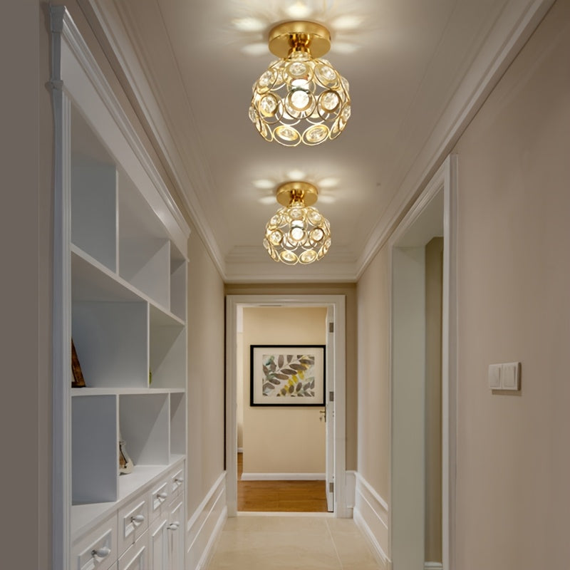 Crystal Semi-Flush Ceiling Light | Modern Polished Metal Chandelier