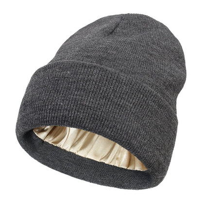 Winter Hat Silk Lined Wool Beanie for Warmth and Hair Protection
