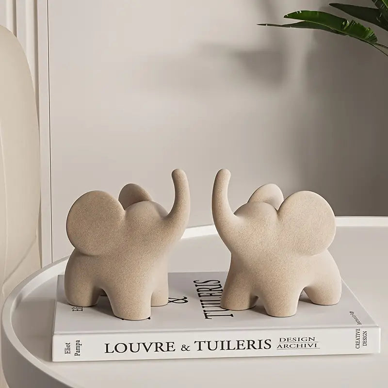 Elephant Statue Decorative Figurine Velvet Finish Resin Decor