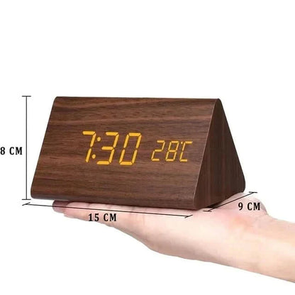 Wood-effect LED alarm clock | Time & temperature display