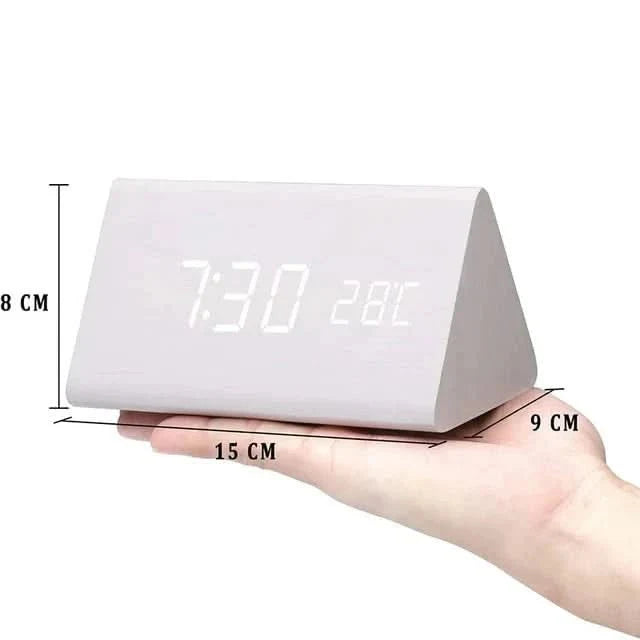 Wood-effect LED alarm clock | Time & temperature display
