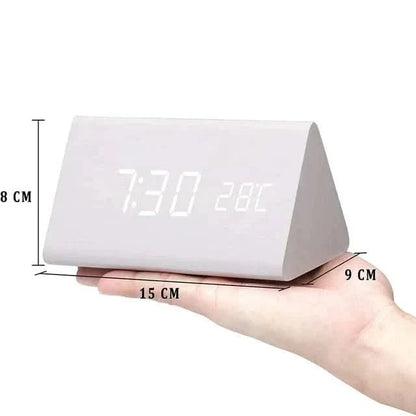 Wood-effect LED alarm clock | Time & temperature display