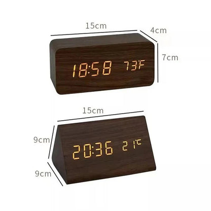 Wood-effect LED alarm clock | Time & temperature display