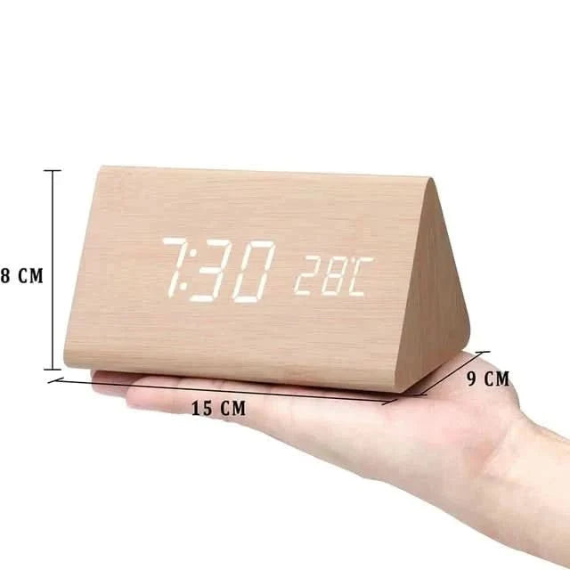 Wood-effect LED alarm clock | Time & temperature display