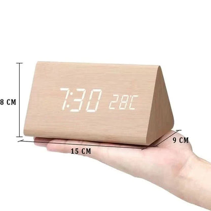 Wood-effect LED alarm clock | Time & temperature display