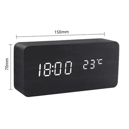 Wood-effect LED alarm clock | Time & temperature display