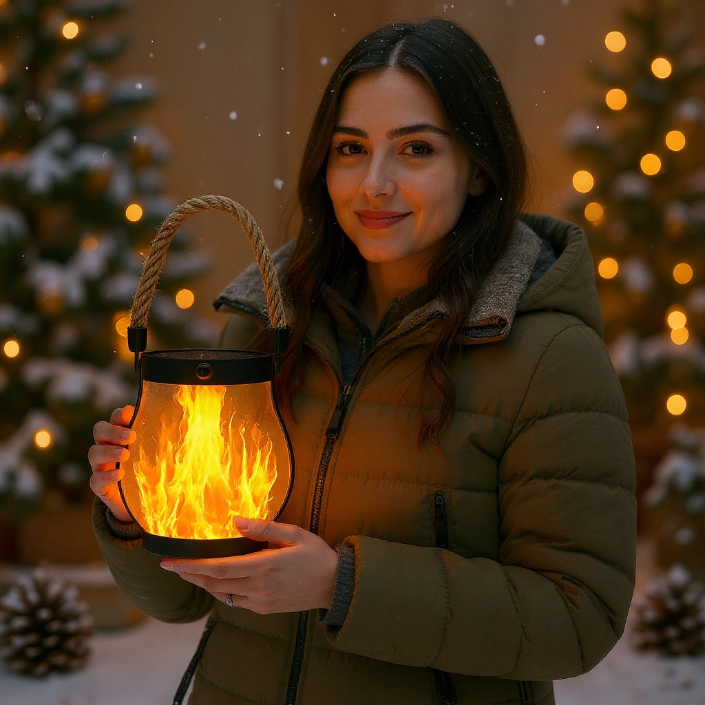 LED Lantern | Solar and USB-Rechargeable Flame-Effect Light