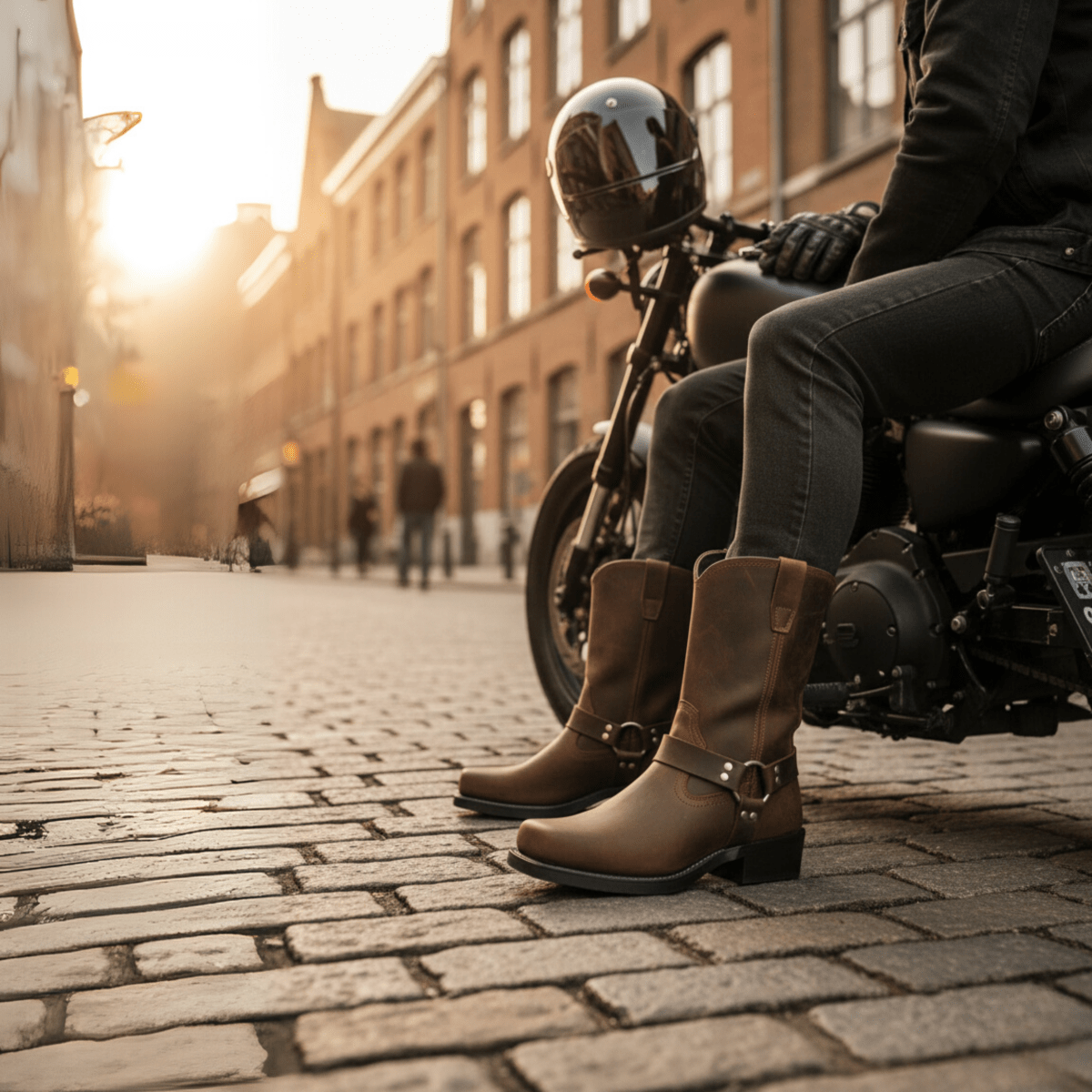 Mens Boots Harness Slip On PU Leather Motorcycle Boots