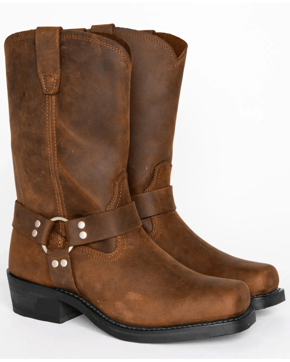 Mens Boots Harness Slip On PU Leather Motorcycle Boots