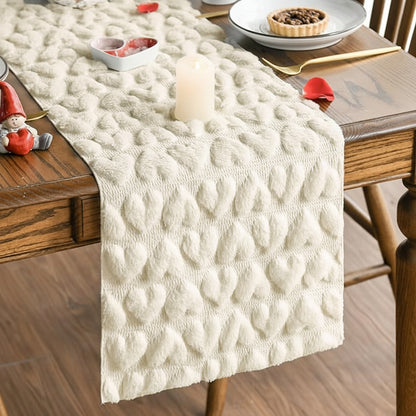 Pink Soft Plush Jacquard Heart Valentine Table Runner