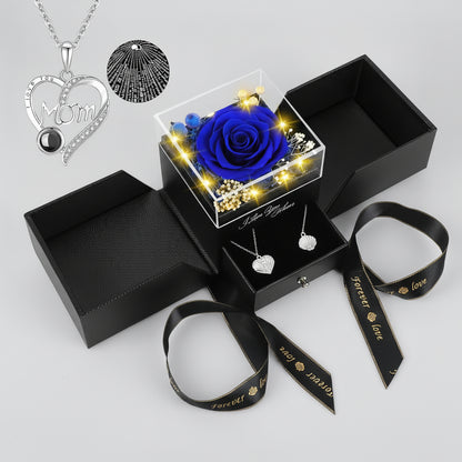 Preserved Red Real Rose Flowers Box I Love You Necklace