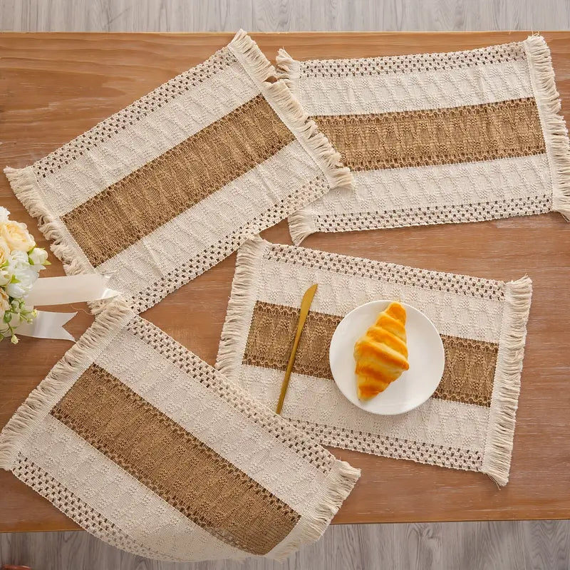 Cotton Jute Placemats Set of 4 Rustic Table Mats Dining Decor