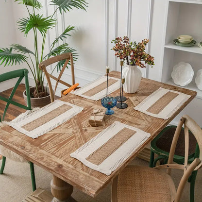 Cotton Jute Placemats Set of 4 Rustic Table Mats Dining Decor